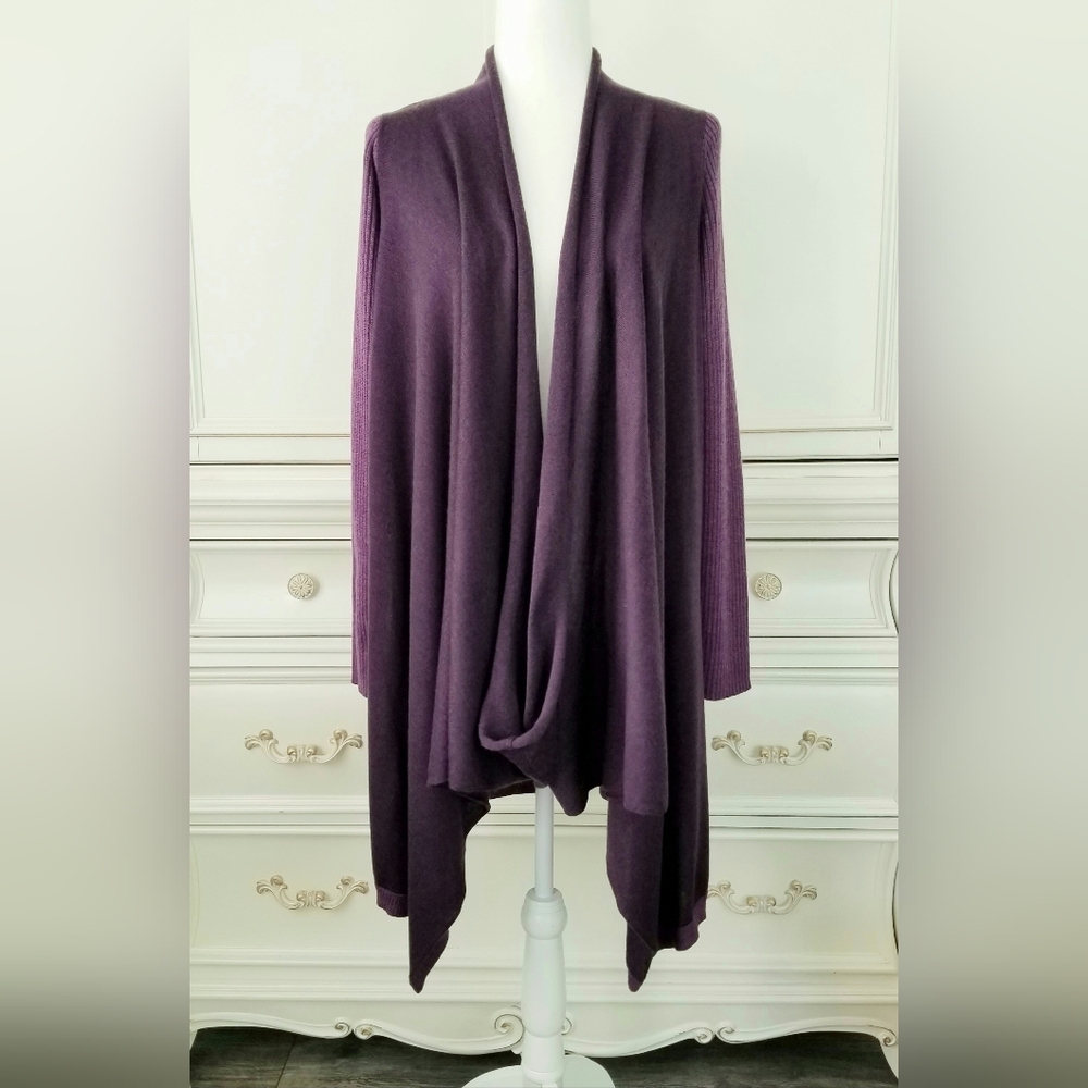 Territory Ahead Purple Wool Lagenlook Artsy Mixed Knit Cardigan Womens M L